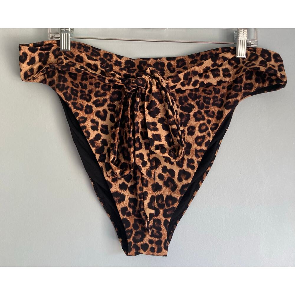 Good American Leopard Print Tie-Front One Piece Bikini Bottom - Brown Black